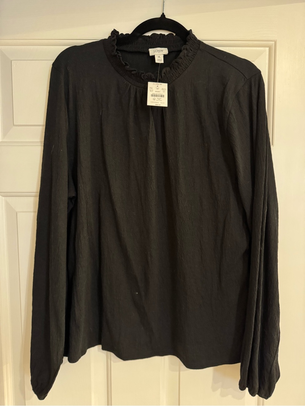 J. Crew Women’s Black Ruffle-Neck Long-Sleeve Shirt XL